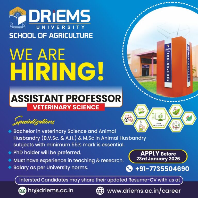 Assistant Professor | School of Agriculture | DRIEMS University