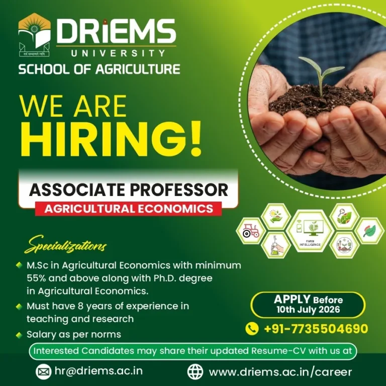 ASSOCIATE PROFESSOR | AGRICULTURAL ECONOMICS | SOA | DRIEMS University