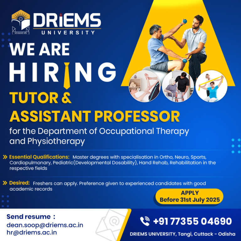 Tutor | Assistant Professor | Department of Occupational Therapy and Physiotherapy | DRIEMS University
