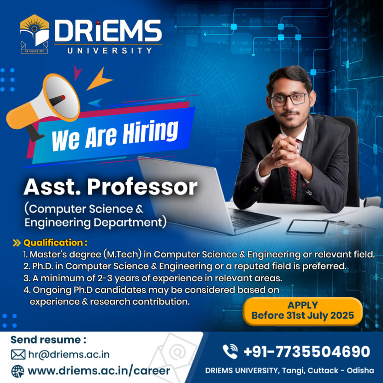 Assistant Professor | School of Engineering & Technology | DRIEMS University