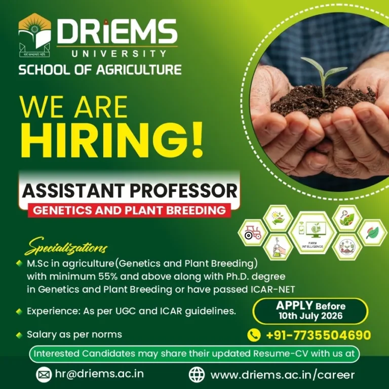 ASSOCIATE PROFESSOR | GENETICS AND PLANT BREEDING | SOA | DRIEMS University