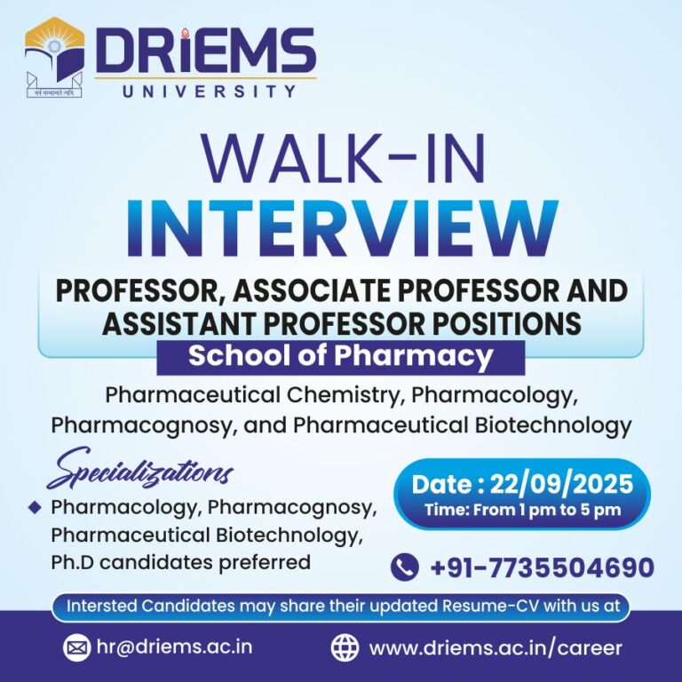 Professor | Associate Professor | Assistant Professor | School of Pharmacy | DRIEMS University