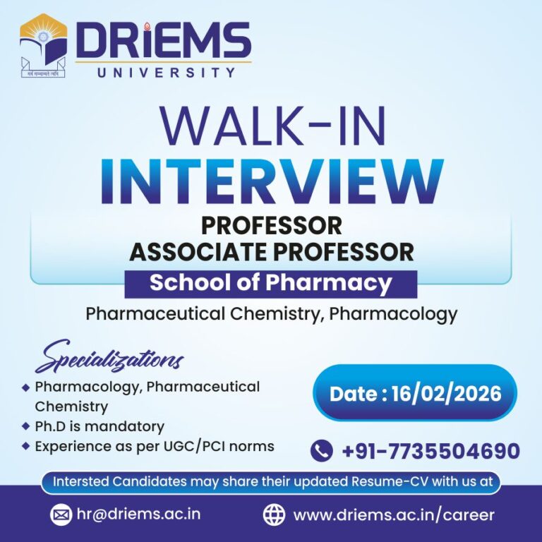 Professor | Associate Professor | School of Pharmacy | DRIEMS University