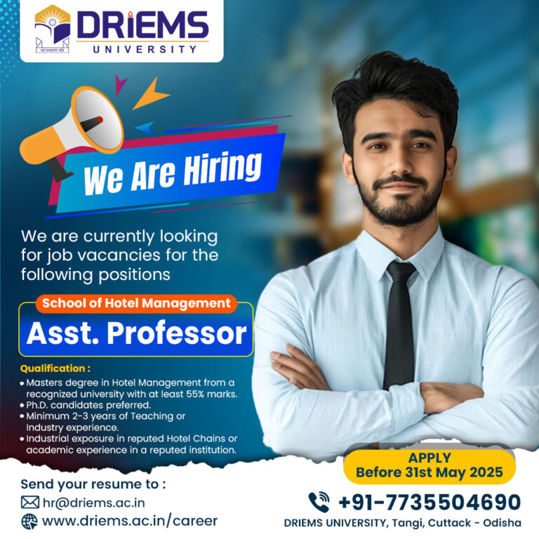 Assistant Professor | School of Hotel Management | DRIEMS University