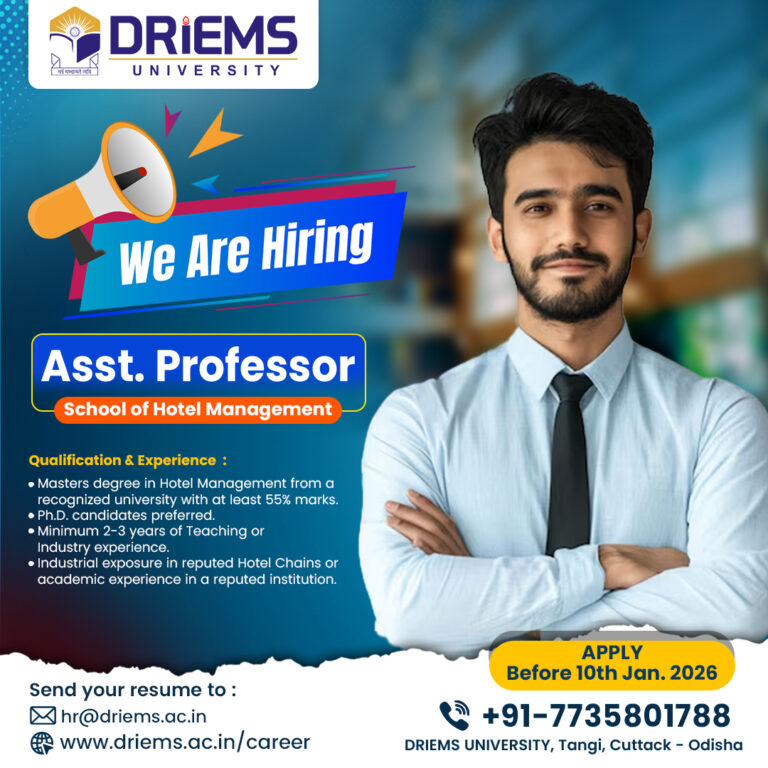 Assistant Professor | School of Hotel Management | DRIEMS University