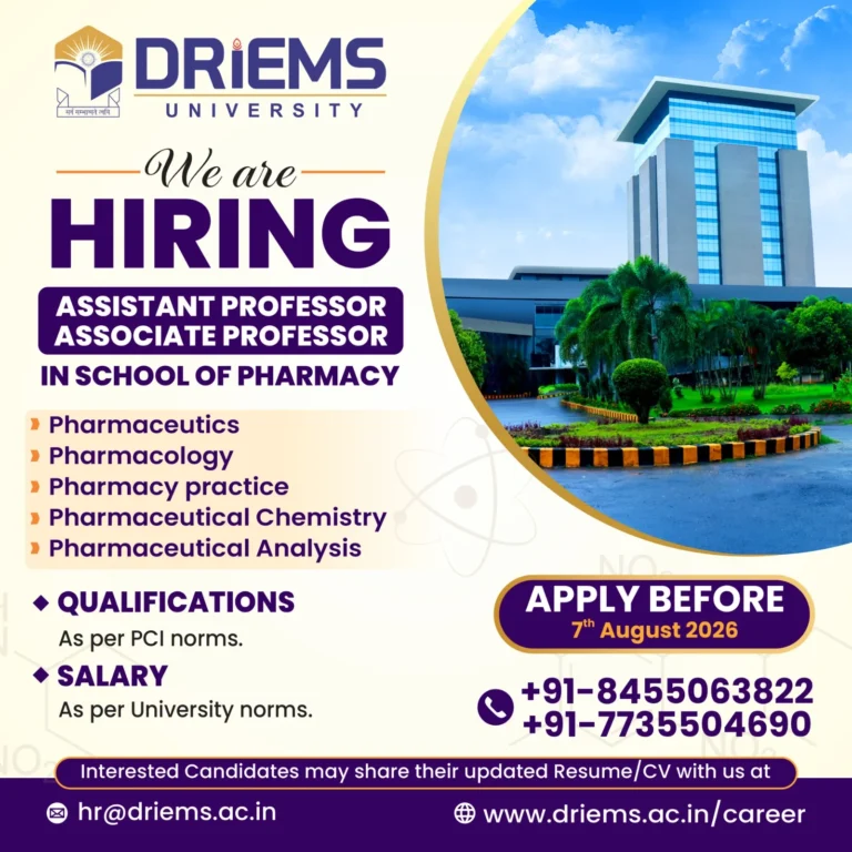 Assistant Professor | Associate Professor | School of Pharmacy | DRIEMS University