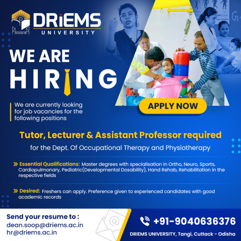 Tutor | Lecture | Assistant Professor | Dept. Of Occupational Therapy and Physiotherapy | DRIEMS University